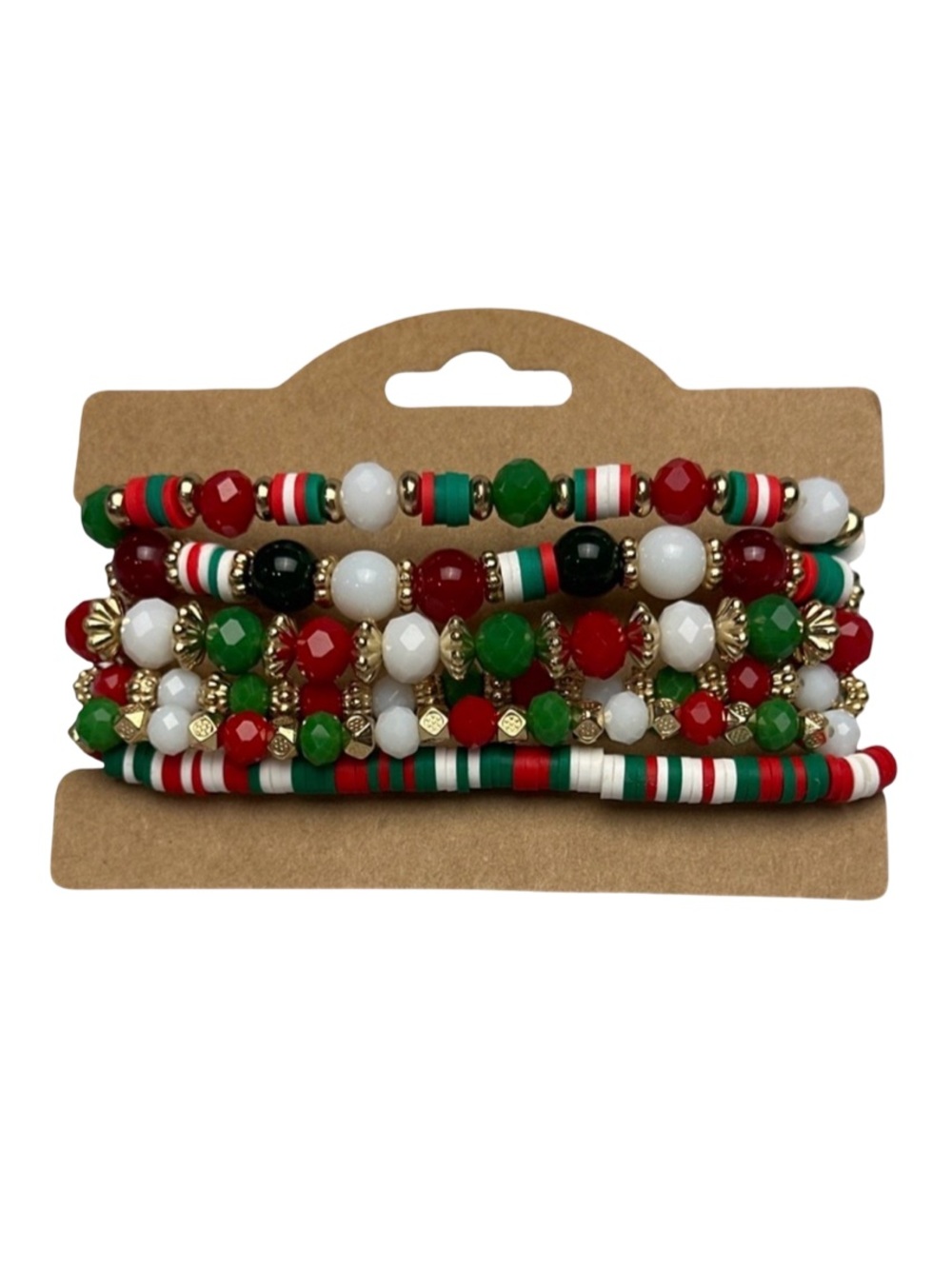 Fashion Jewelry Christmas Beaded Bracelet Stack Set Red Green Gold - Picture 2 of 2